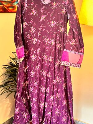 Elegant Floral Maroon long shirt with Flared Trouser