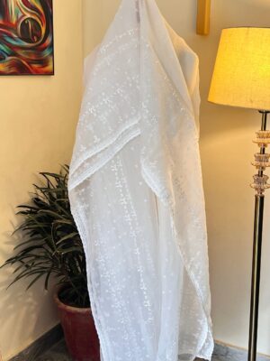 Elegant White Embroidered organza Dupatta
