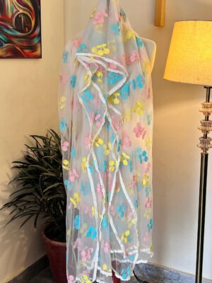 Pastel Floral Embroidered Net Dupatta
