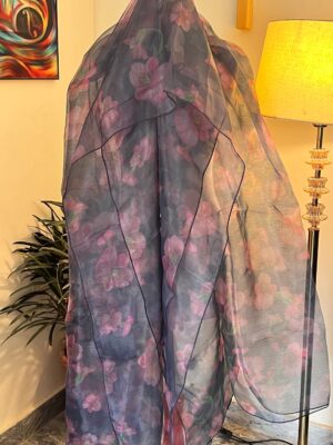 Black organza Dupatta with Elegant Floral Print